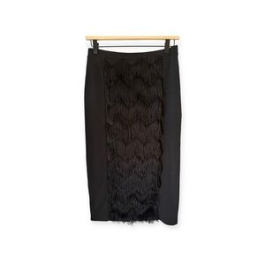 I Heart Ronson Black Pencil Skirt with Fringe